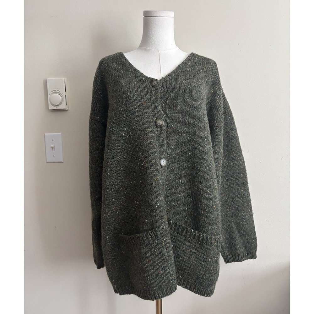 Hackett & Turpin Mens XL Hand Loomed Irish Aran Sweater Wool Green Vintage